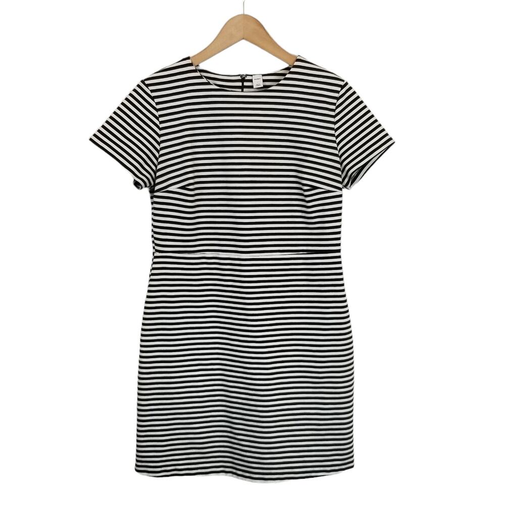 Old Navy Striped Short Sleeve Knit Sheath Dress Navy Blue White Size Large